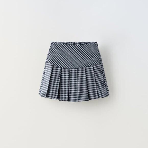 Zara Girls Blue Plaid Pleated Skort, Size 6 NWT - Picture 1 of 5